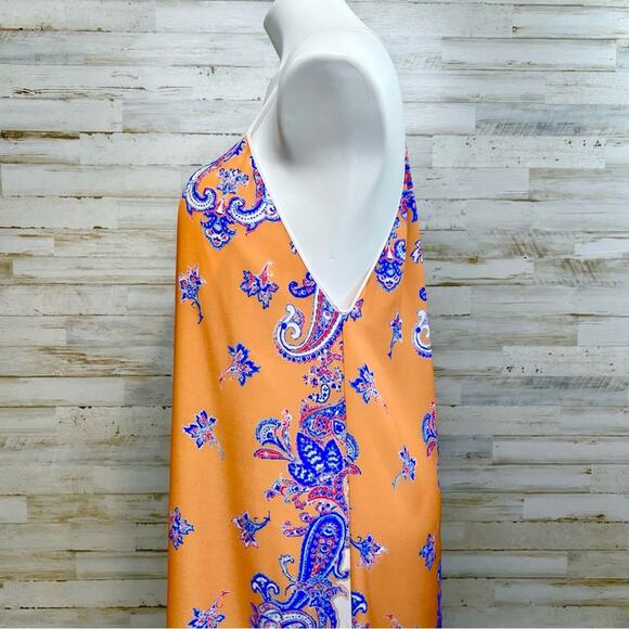 Clover Canyon Halter Scarf Maxi Dress Size S Mustard Gold Blue Sleeveless - Picture 6 of 14